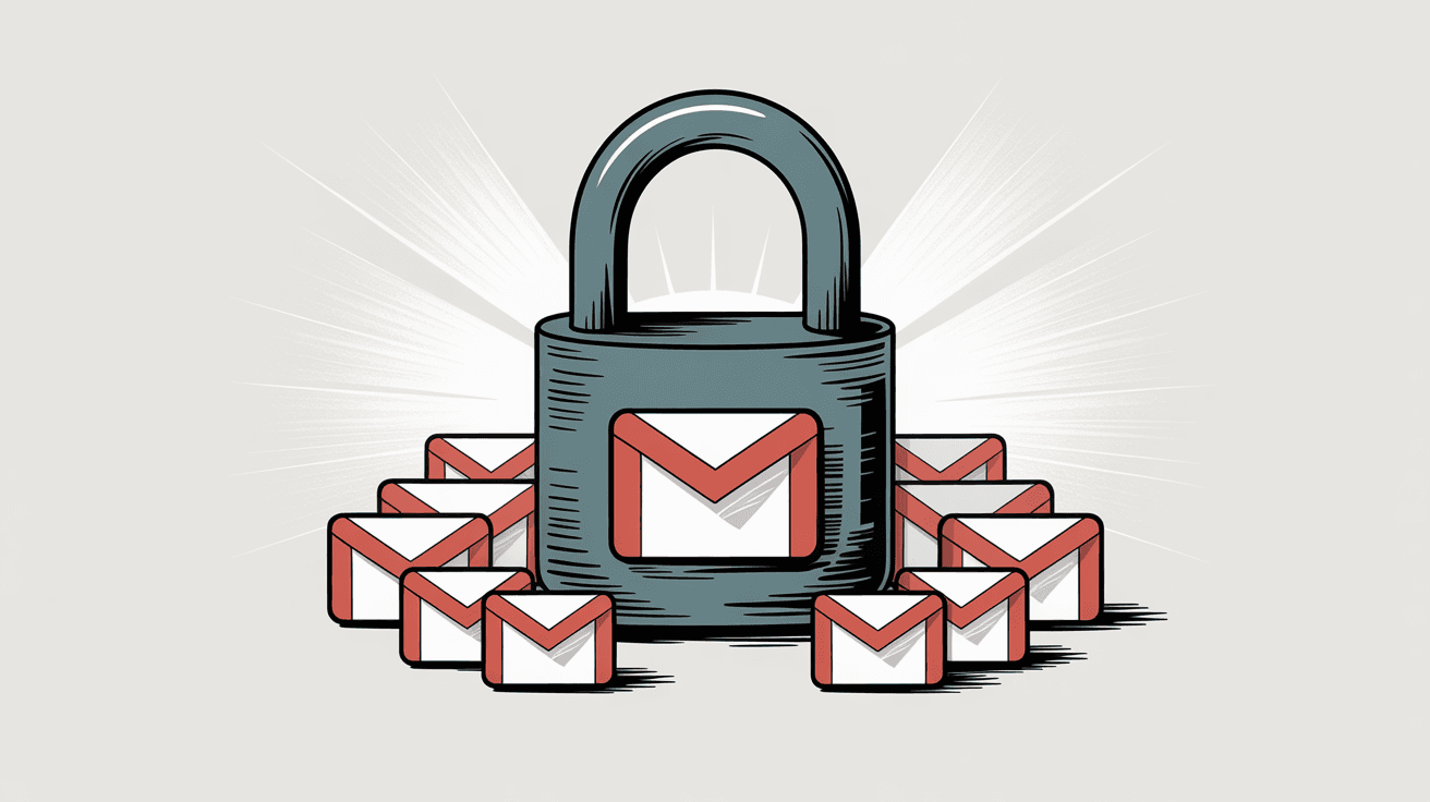 Gmail privacy illustration showing emails protected by security lock, representing that labels are completely private and not visible to recipients